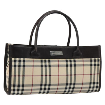 BURBERRY Nova Check Hand Bag Canvas Beige Silver Auth ka313