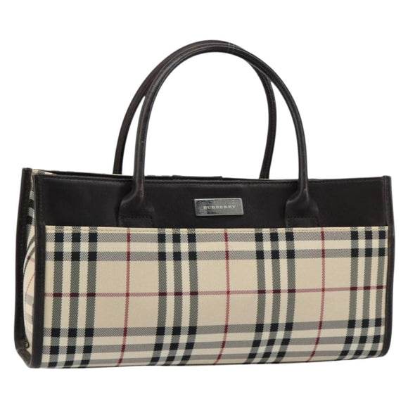 BURBERRY Nova Check Hand Bag Canvas Beige Silver Auth ka313
