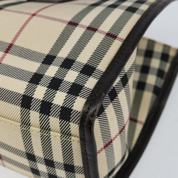 BURBERRY Nova Check Hand Bag Canvas Beige Silver Auth ka313