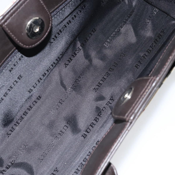 BURBERRY Nova Check Hand Bag Canvas Beige Silver Auth ka313