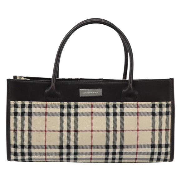 BURBERRY Nova Check Hand Bag Canvas Beige Silver Auth ka313