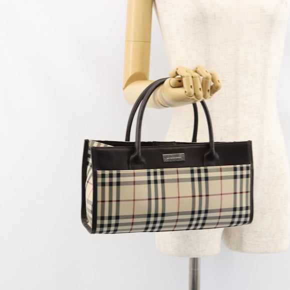 BURBERRY Nova Check Hand Bag Canvas Beige Silver Auth ka313