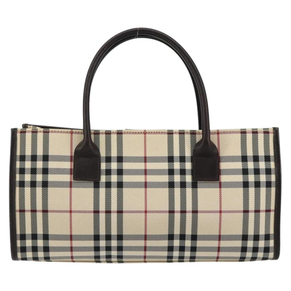 BURBERRY Nova Check Hand Bag Canvas Beige Silver Auth ka313