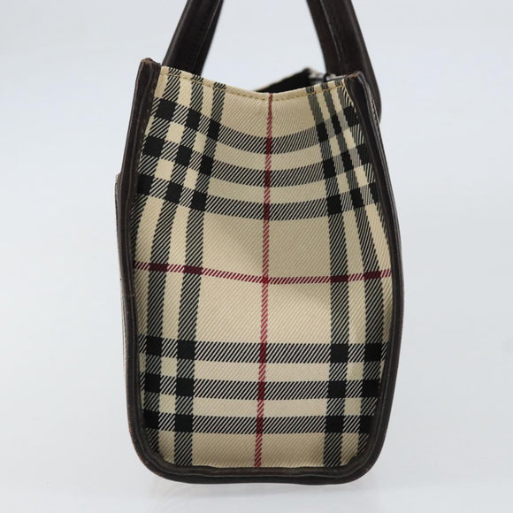 BURBERRY Nova Check Hand Bag Canvas Beige Silver Auth ka313