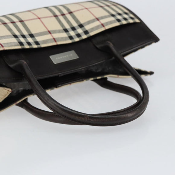 BURBERRY Nova Check Hand Bag Canvas Beige Silver Auth ka313