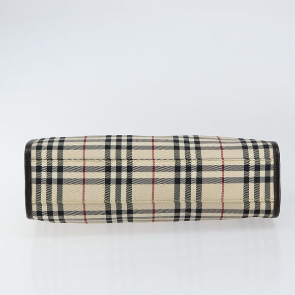 BURBERRY Nova Check Hand Bag Canvas Beige Silver Auth ka313