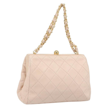CHANEL Chain Matelasse Hand Bag Lamb Skin Pink Gold CC Auth ka3130SAV