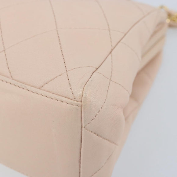 CHANEL Chain Matelasse Hand Bag Lamb Skin Pink Gold CC Auth ka3130SAV