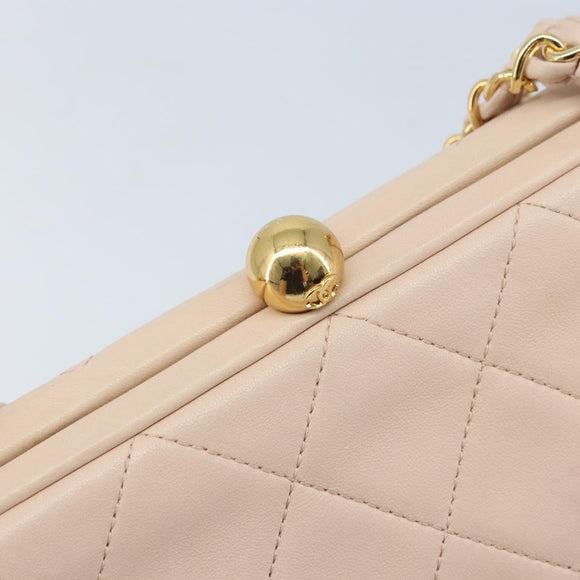 CHANEL Chain Matelasse Hand Bag Lamb Skin Pink Gold CC Auth ka3130SAV
