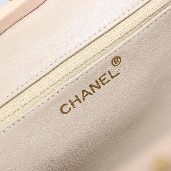 CHANEL Chain Matelasse Hand Bag Lamb Skin Pink Gold CC Auth ka3130SAV