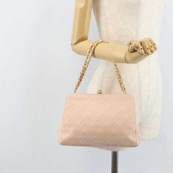 CHANEL Chain Matelasse Hand Bag Lamb Skin Pink Gold CC Auth ka3130SAV