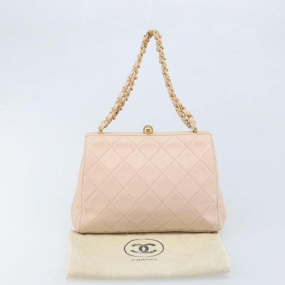 CHANEL Chain Matelasse Hand Bag Lamb Skin Pink Gold CC Auth ka3130SAV