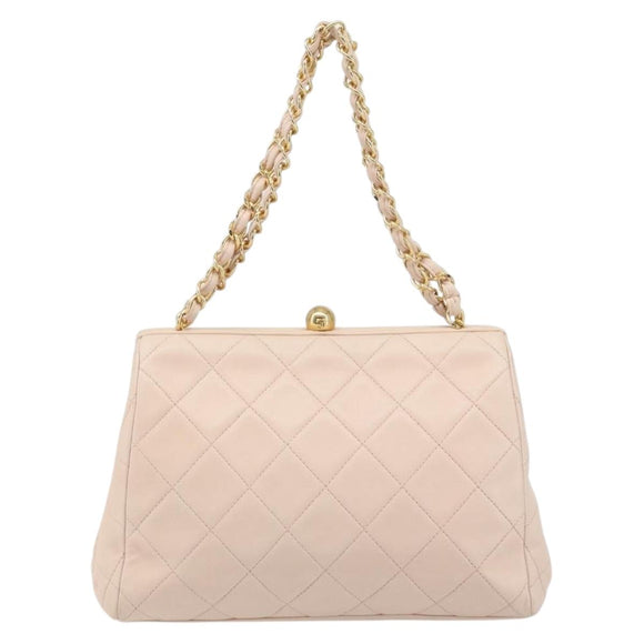 CHANEL Chain Matelasse Hand Bag Lamb Skin Pink Gold CC Auth ka3130SAV