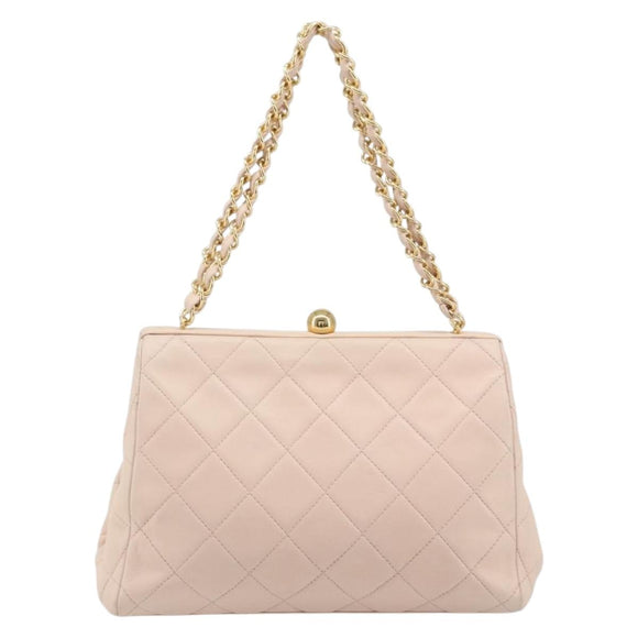 CHANEL Chain Matelasse Hand Bag Lamb Skin Pink Gold CC Auth ka3130SAV