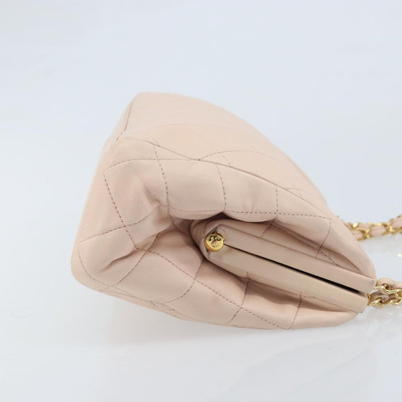 CHANEL Chain Matelasse Hand Bag Lamb Skin Pink Gold CC Auth ka3130SAV