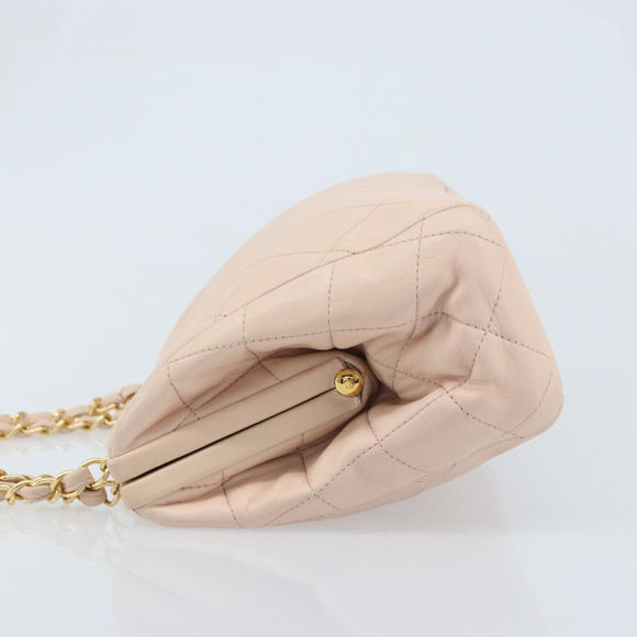 CHANEL Chain Matelasse Hand Bag Lamb Skin Pink Gold CC Auth ka3130SAV