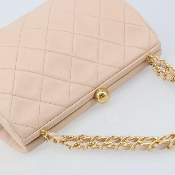 CHANEL Chain Matelasse Hand Bag Lamb Skin Pink Gold CC Auth ka3130SAV