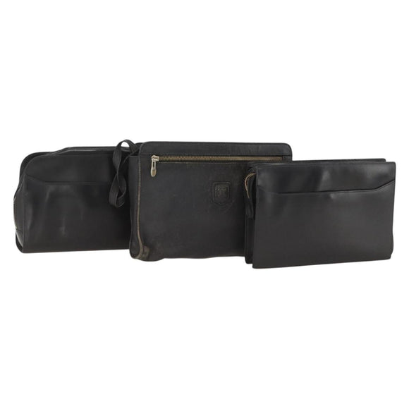 CELINE Cartier Clutch Bag Leather 3 Set Black Auth ka3131