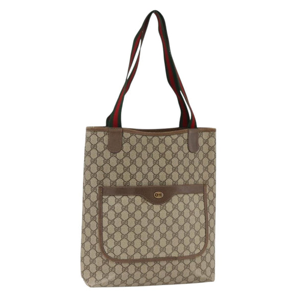 GUCCI GG Supreme Web Sherry Line Tote Bag PVC Beige Red 39 02 003 Auth ka3135
