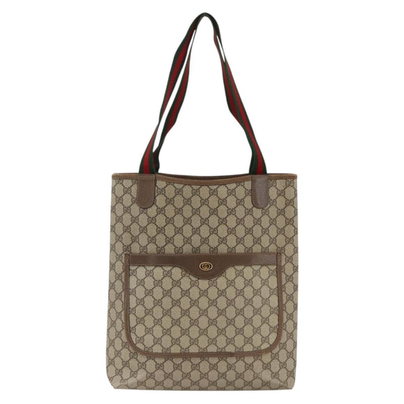 GUCCI GG Supreme Web Sherry Line Tote Bag PVC Beige Red 39 02 003 Auth ka3135