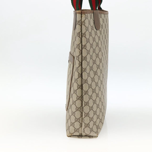 GUCCI GG Supreme Web Sherry Line Tote Bag PVC Beige Red 39 02 003 Auth ka3135