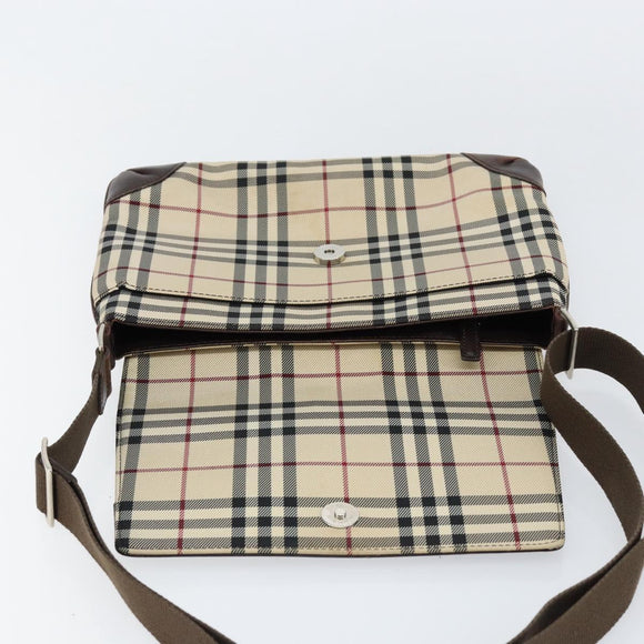 BURBERRY Nova Check Shoulder Bag Nylon Beige Silver Auth ka314