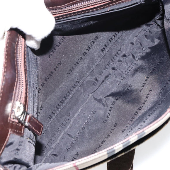 BURBERRY Nova Check Shoulder Bag Nylon Beige Silver Auth ka314