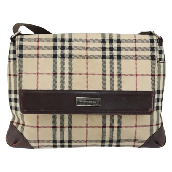 BURBERRY Nova Check Shoulder Bag Nylon Beige Silver Auth ka314