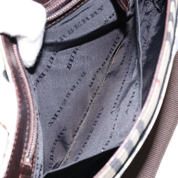 BURBERRY Nova Check Shoulder Bag Nylon Beige Silver Auth ka314