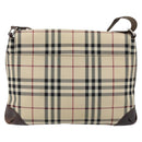 BURBERRY Nova Check Shoulder Bag Nylon Beige Silver Auth ka314-2