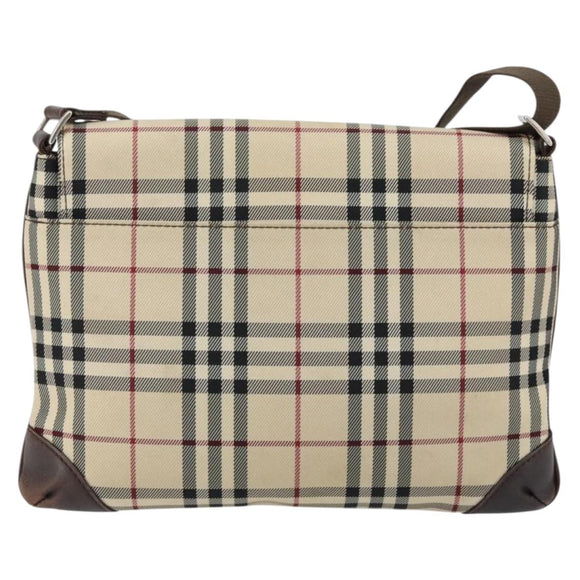 BURBERRY Nova Check Shoulder Bag Nylon Beige Silver Auth ka314