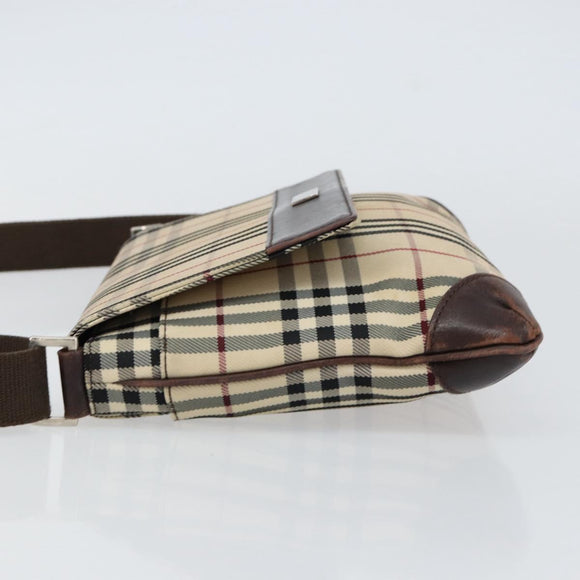 BURBERRY Nova Check Shoulder Bag Nylon Beige Silver Auth ka314