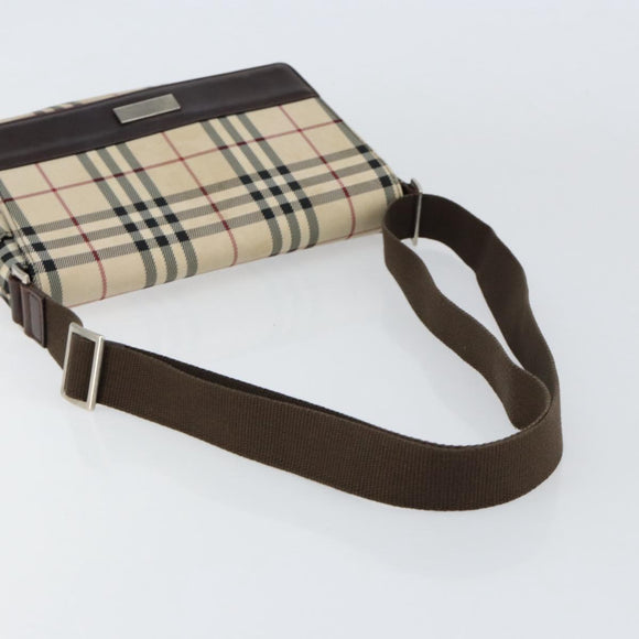 BURBERRY Nova Check Shoulder Bag Nylon Beige Silver Auth ka314