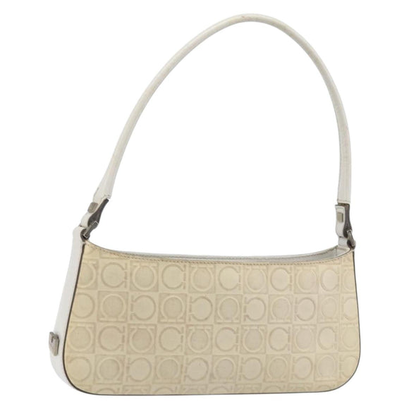 Salvatore Ferragamo Schultertasche Leder Beige Silber Original ka3141