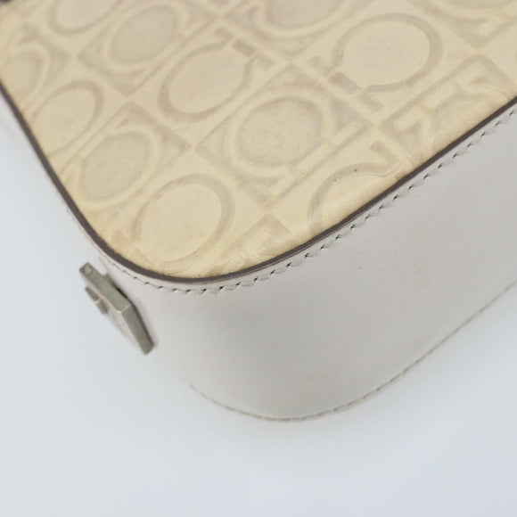 Salvatore Ferragamo Schultertasche Leder Beige Silber Original ka3141