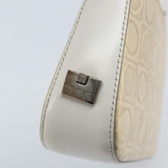 Salvatore Ferragamo Schultertasche Leder Beige Silber Original ka3141