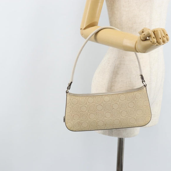 Salvatore Ferragamo Schultertasche Leder Beige Silber Original ka3141