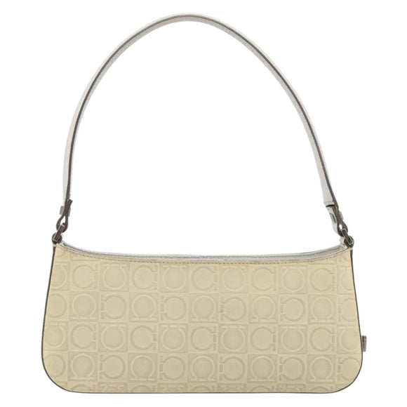 Salvatore Ferragamo Schultertasche Leder Beige Silber Original ka3141