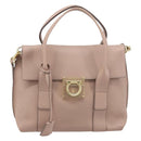 Salvatore Ferragamo Gancini Hand Bag Leather 2way Beige Gold Auth ka3143A-2