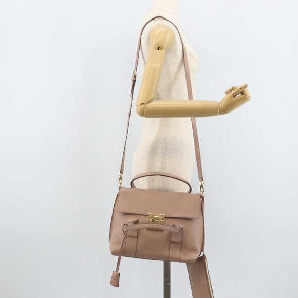Salvatore Ferragamo Gancini Hand Bag Leather 2way Beige Gold Auth ka3143A