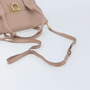 Salvatore Ferragamo Gancini Hand Bag Leather 2way Beige Gold Auth ka3143A-9