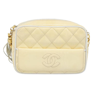 CHANEL Chain Shoulder Bag Patent leather Beige Gold CC Auth ka3145 - 0