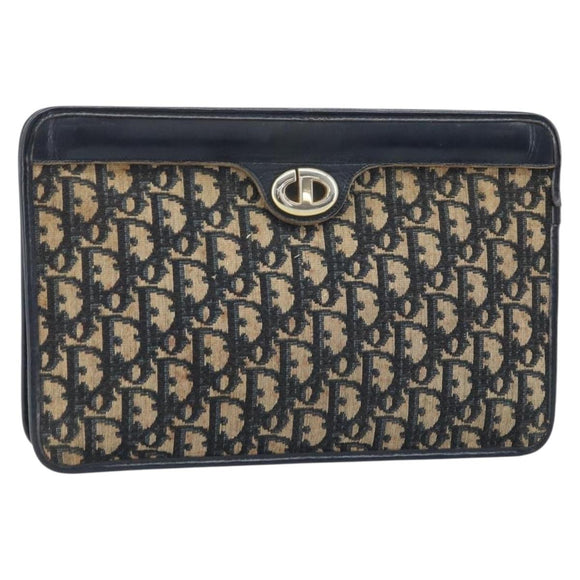 Christian Dior Trotter Canvas Clutch Tasche Marinegold Auth ka3155