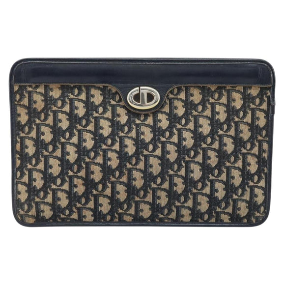 Christian Dior Trotter Canvas Clutch Tas Marinegoud Auth ka3155