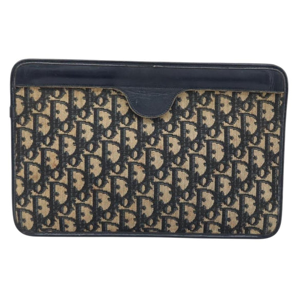 Christian Dior Trotter Canvas Clutch Tas Marinegoud Auth ka3155