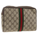 GUCCI GG Supreme Web Sherry Line Clutch Bag PVC Beige Red 010 378 Auth ka3160-1