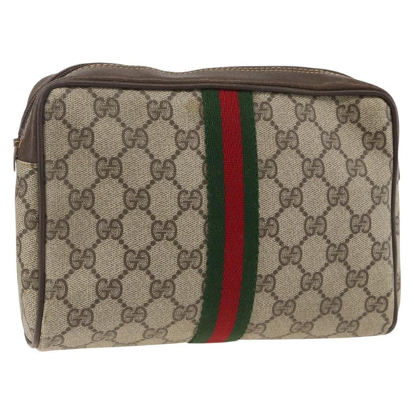 GUCCI GG Supreme Web Sherry Line Clutch Bag PVC Beige Red 010 378 Auth ka3160