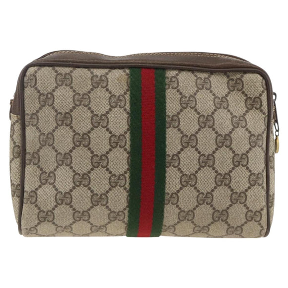 GUCCI GG Supreme Web Sherry Line Clutch Bag PVC Beige Red 010 378 Auth ka3160