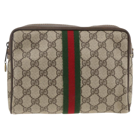 GUCCI GG Supreme Web Sherry Line Clutch Bag PVC Beige Red 010 378 Auth ka3160