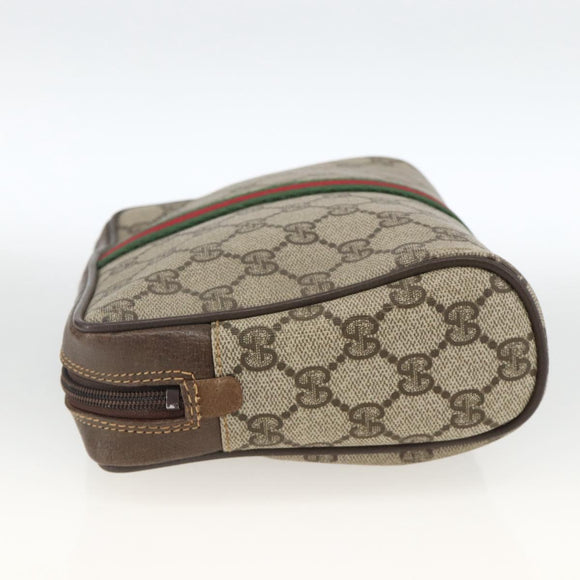GUCCI GG Supreme Web Sherry Line Clutch Bag PVC Beige Red 010 378 Auth ka3160
